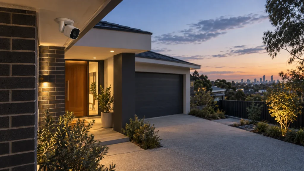 CCTV camera placement covering a home entrance and driveway in Melbourne