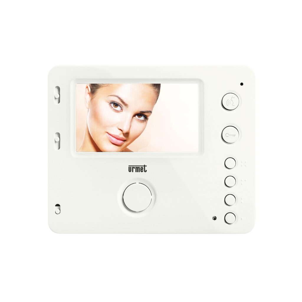 Urmet Miro white video intercom monitor with colour screen, dial control and door unlock button