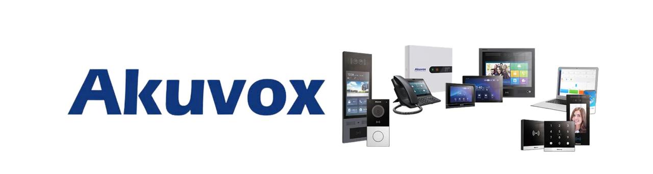 Akuvox brand logo with unified communications and access control device product lineup