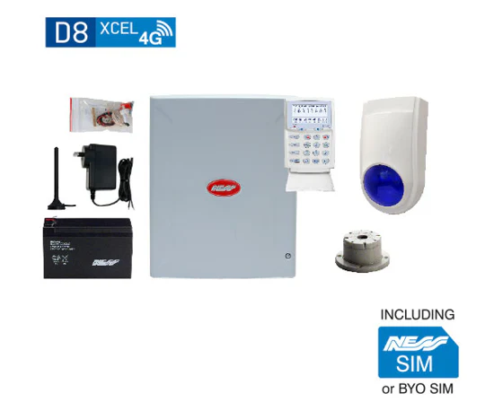 Ness D8XCEL 4G Alarm Kit with KPX Keypad and Combo Siren