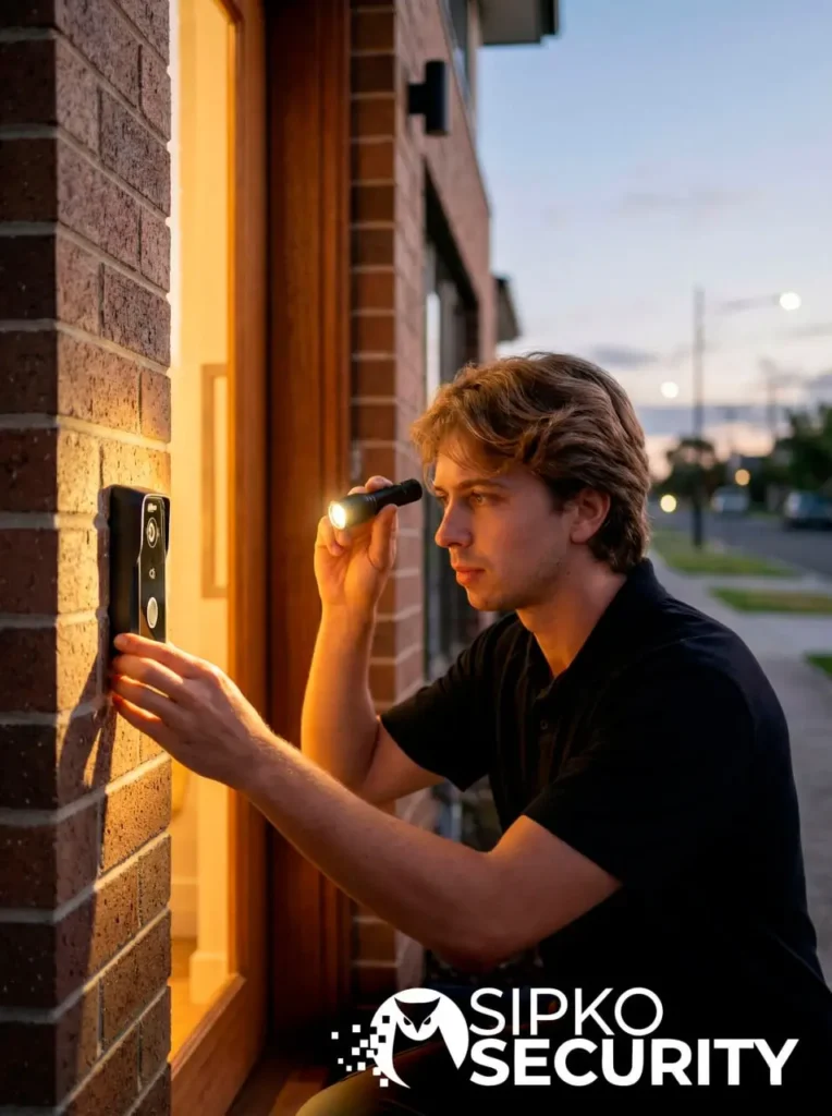 SIPKO Security technician repairing a Dahua video intercom door station in Melbourne