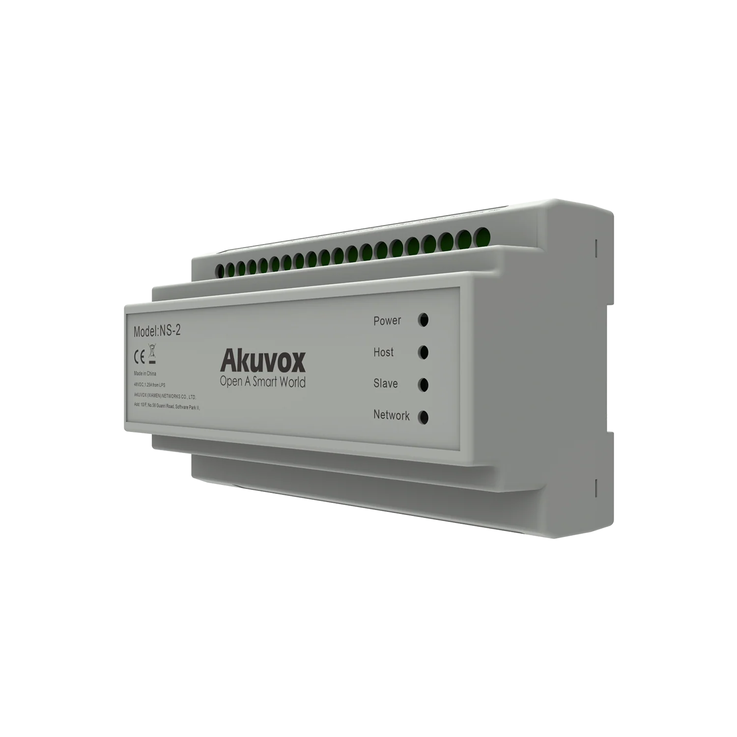 Akuvox NS-2 angled view showing terminal blocks