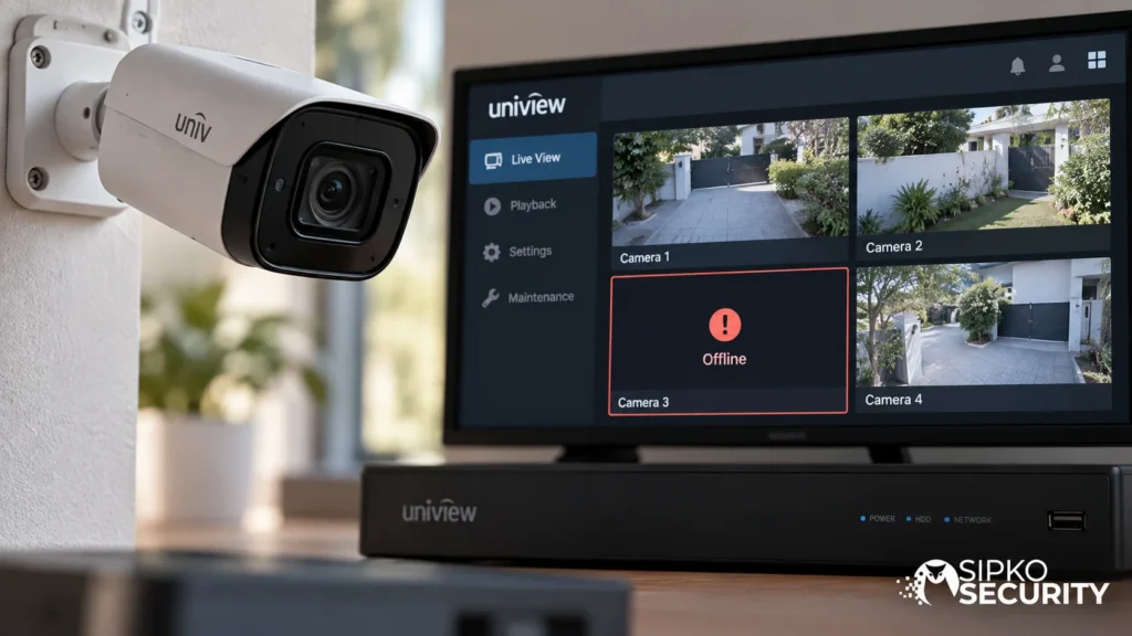 Uniview camera showing offline on an NVR while other cameras remain online