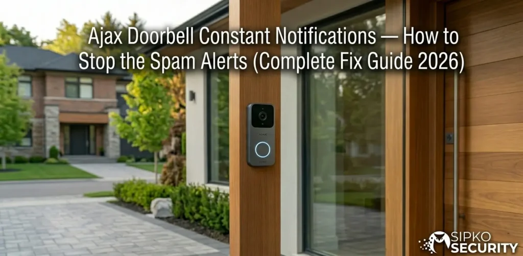 Ajax Doorbell mounted on Melbourne home front door with notification settings interface showing detection zone configuration and motion sensitivity controls
