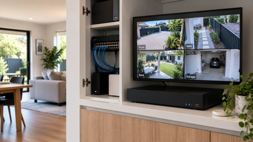 CCTV camera installed on a modern Melbourne home overlooking the driveway