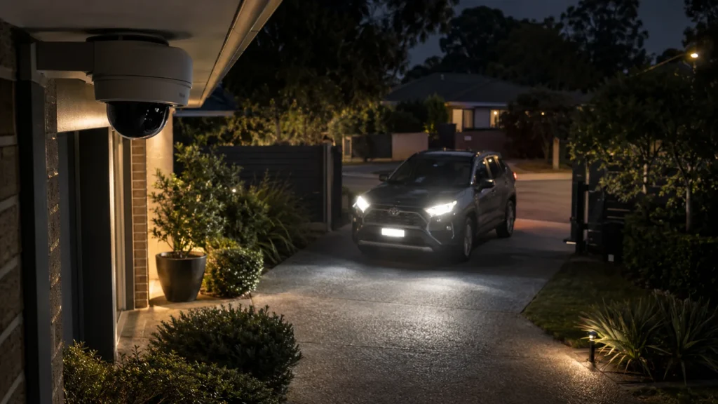 CCTV camera recording a car with an unreadable number plate at night in Melbourne - SIPKO Security CCTV camera recording a car with an unreadable number plate at night in Melbourne