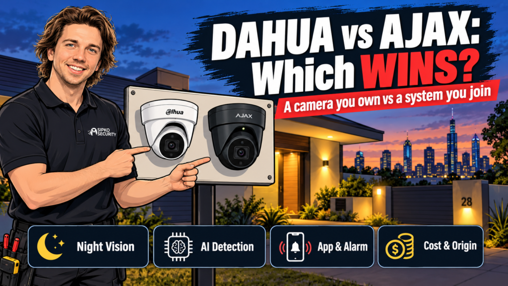 Sipko Security installer comparing a Dahua and an Ajax security camera side by side