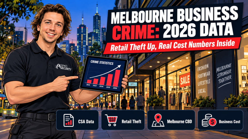 melbourne-business-crime-statistics. - SIPKO Security Sipko Security installer pointing at Melbourne business crime statistics chart