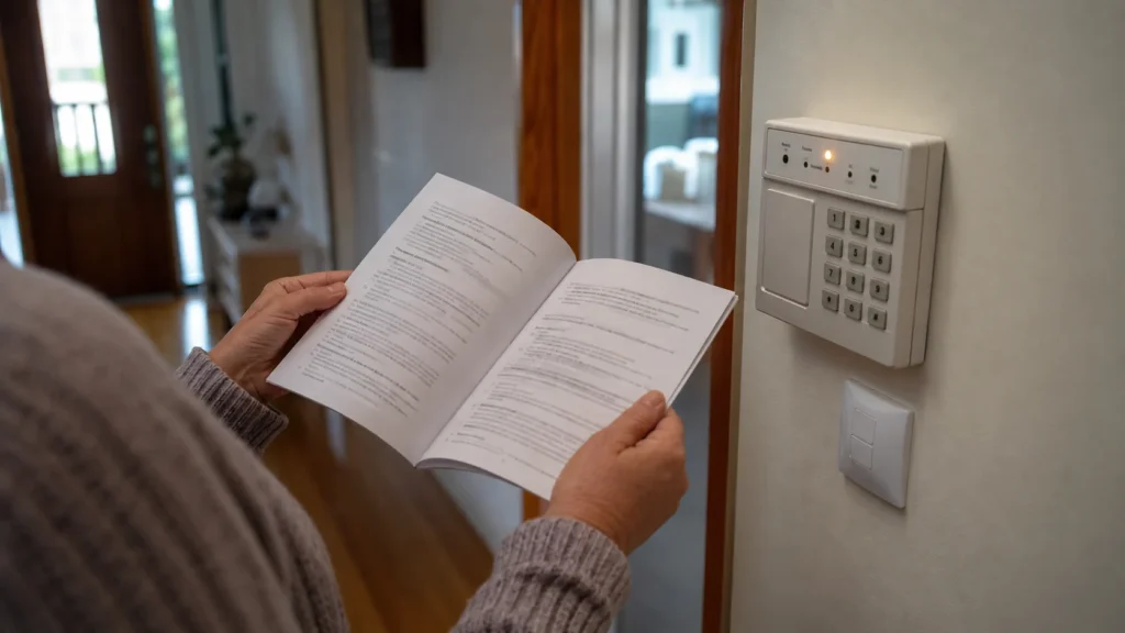 DSC PowerSeries alarm keypad showing a trouble condition in a Melbourne home
