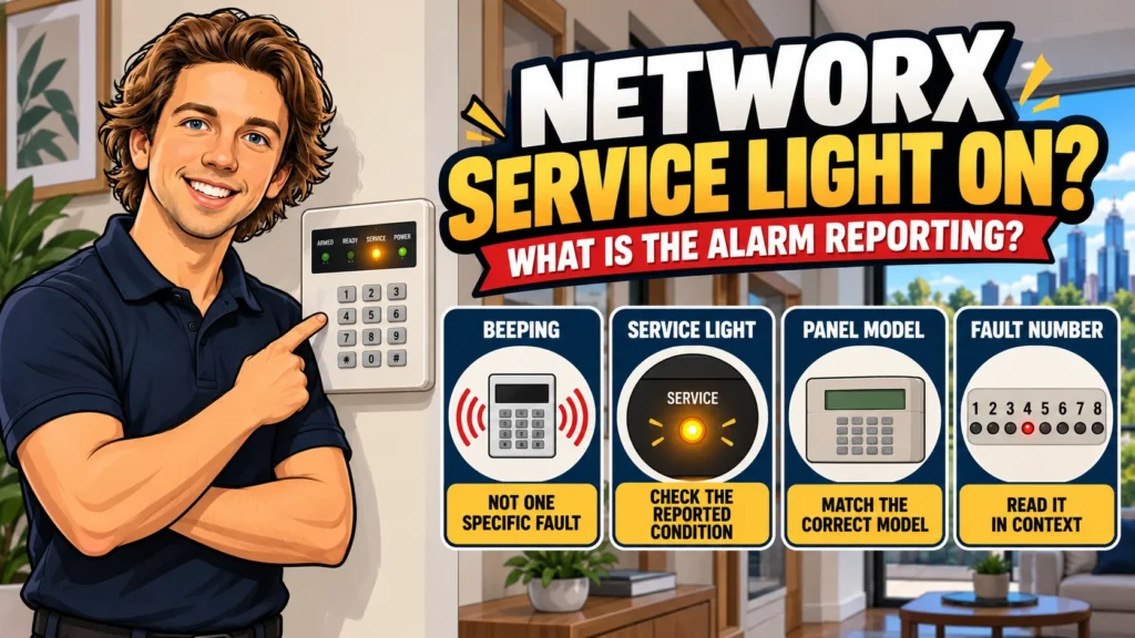 NetworX alarm Service light and fault identification in a Melbourne home