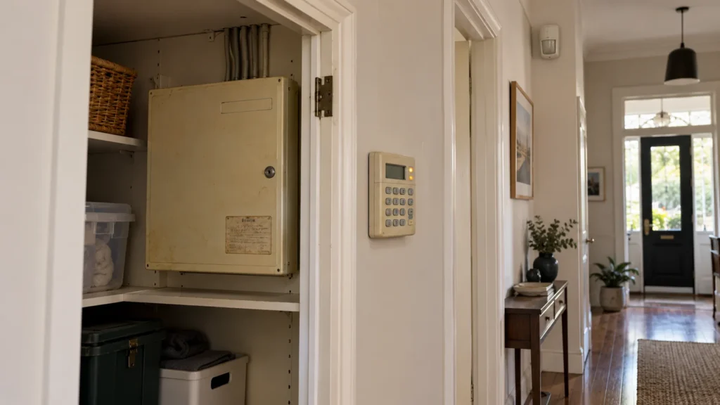 Older Crow PowerWave alarm system with a trouble indication in a Melbourne home - SIPKO Security Older Crow PowerWave alarm system with a trouble indication in a Melbourne home
