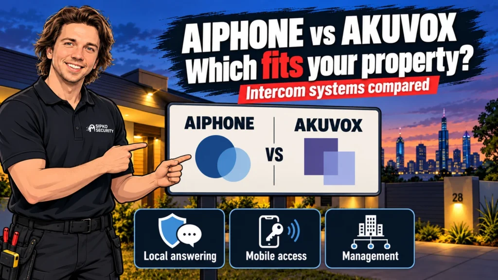 Illustration of Serhii Sipko presenting an Aiphone vs Akuvox intercom comparison
