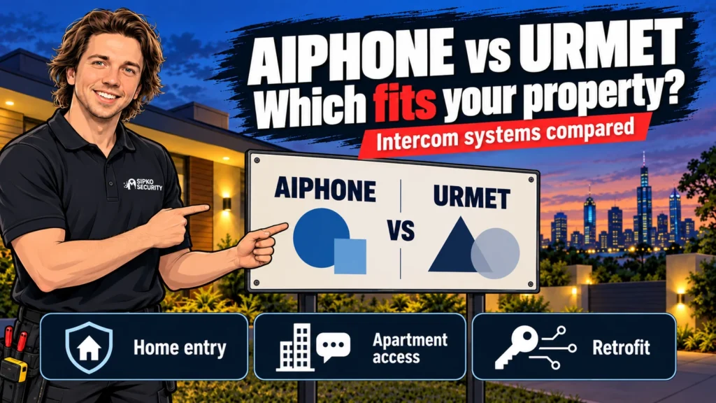 Illustration of Serhii Sipko presenting an Aiphone vs Urmet intercom comparison