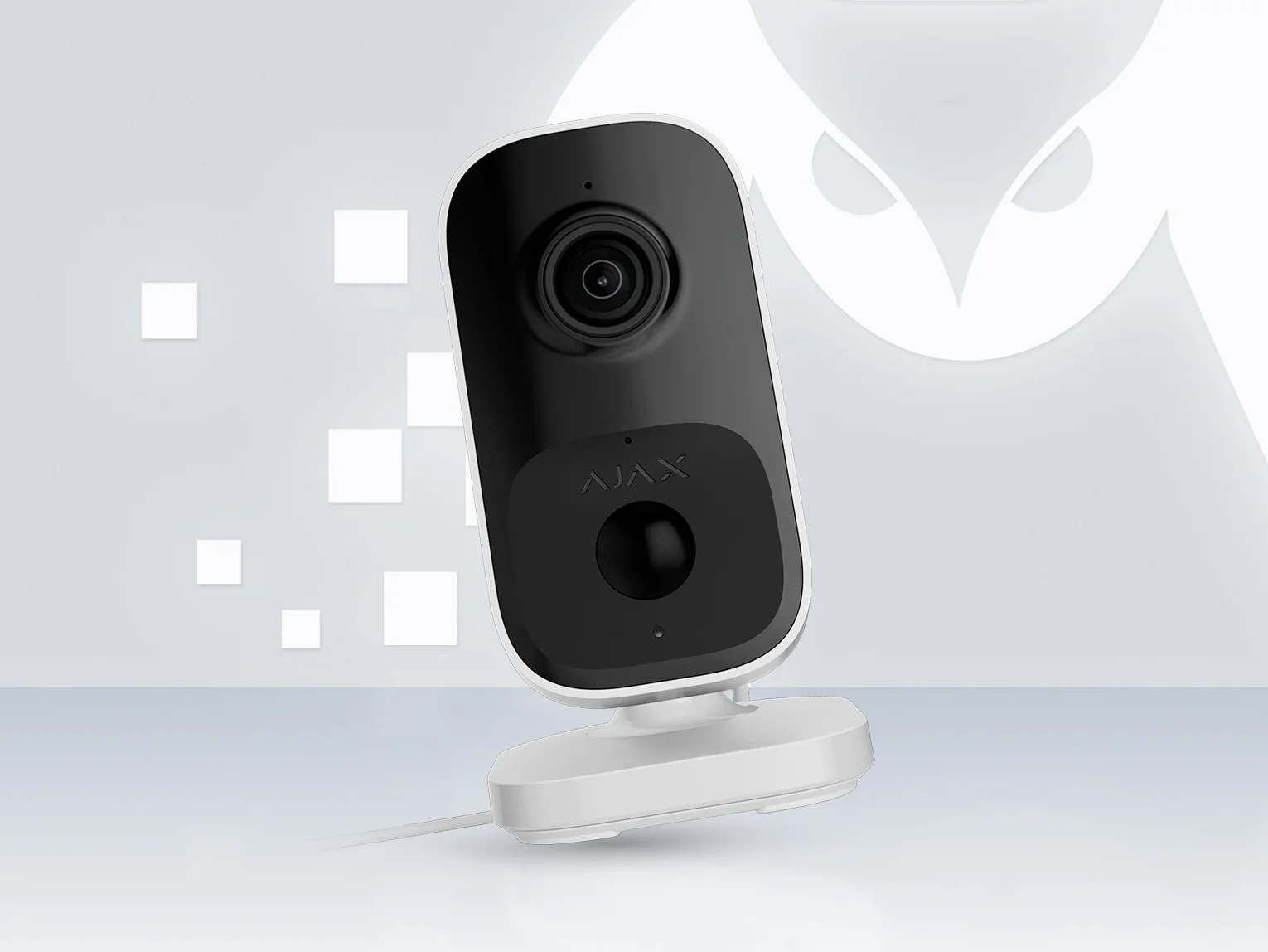 AJAX IndoorCam Wi-Fi camera in white on its stand