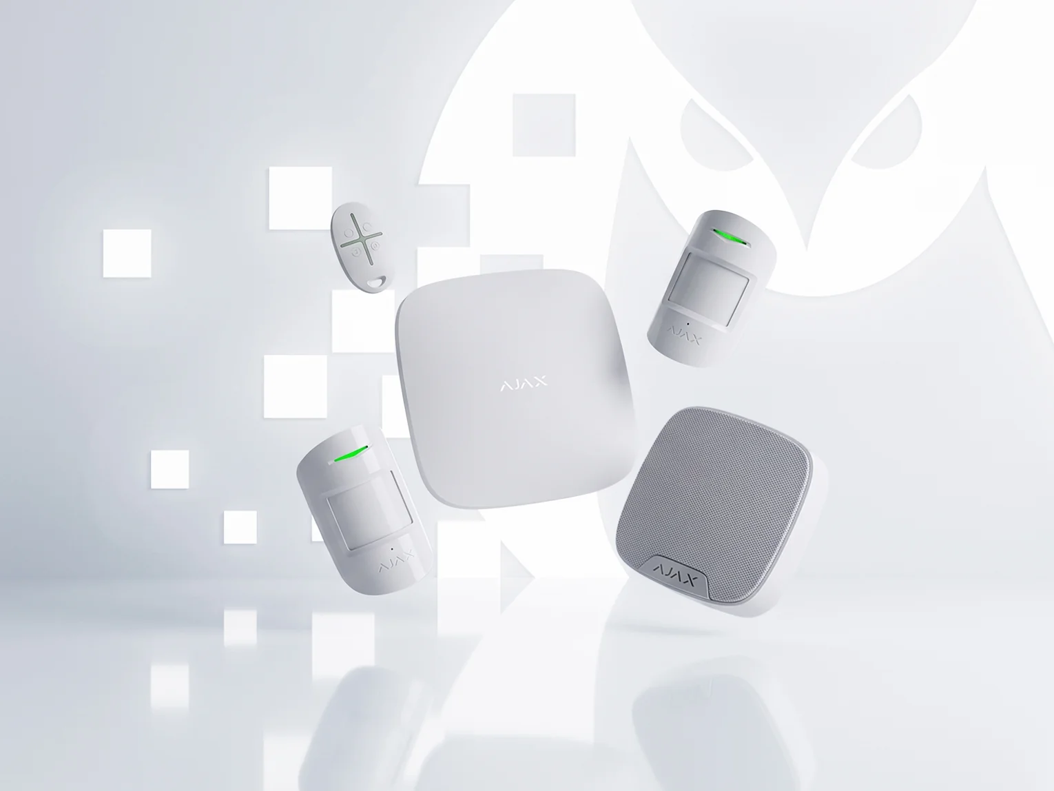 Ajax alarm hub, motion detectors, siren and key fob