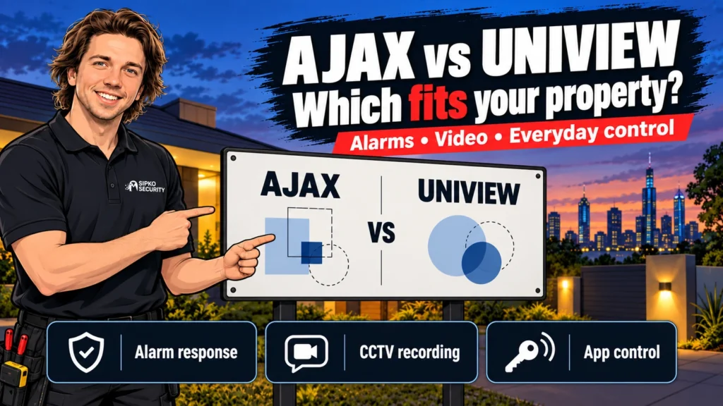 Illustration of Serhii Sipko presenting an Ajax vs Uniview security-system comparison