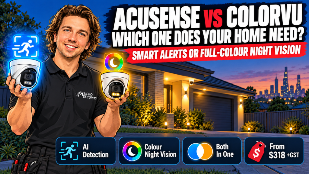 AI vs ColorVu_ Home Security Showdown - SIPKO Security Sipko Security installer comparing a Hikvision AcuSense camera and a Hikvision ColorVu camera for a home driveway