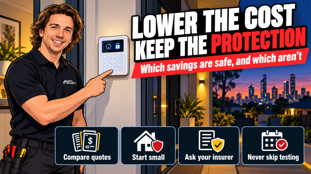 Lower Security Costs Keep Protection - SIPKO Security Sipko Security installer pointing at an alarm keypad beside a front door
