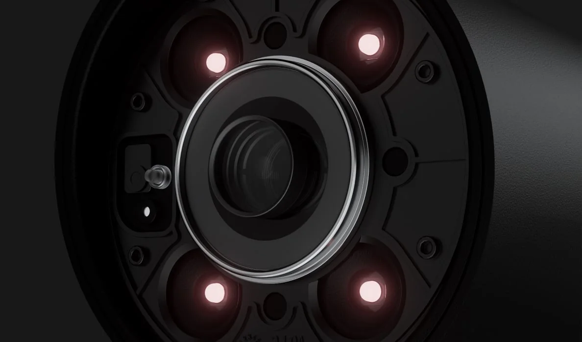 Close-up of the AJAX BulletCam lens and IR LEDs (black model shown)
