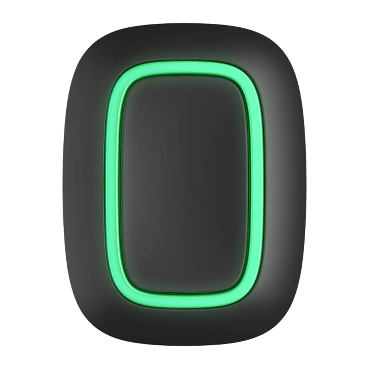 AJAX Button Jeweller in black with its LED backlight on, front view