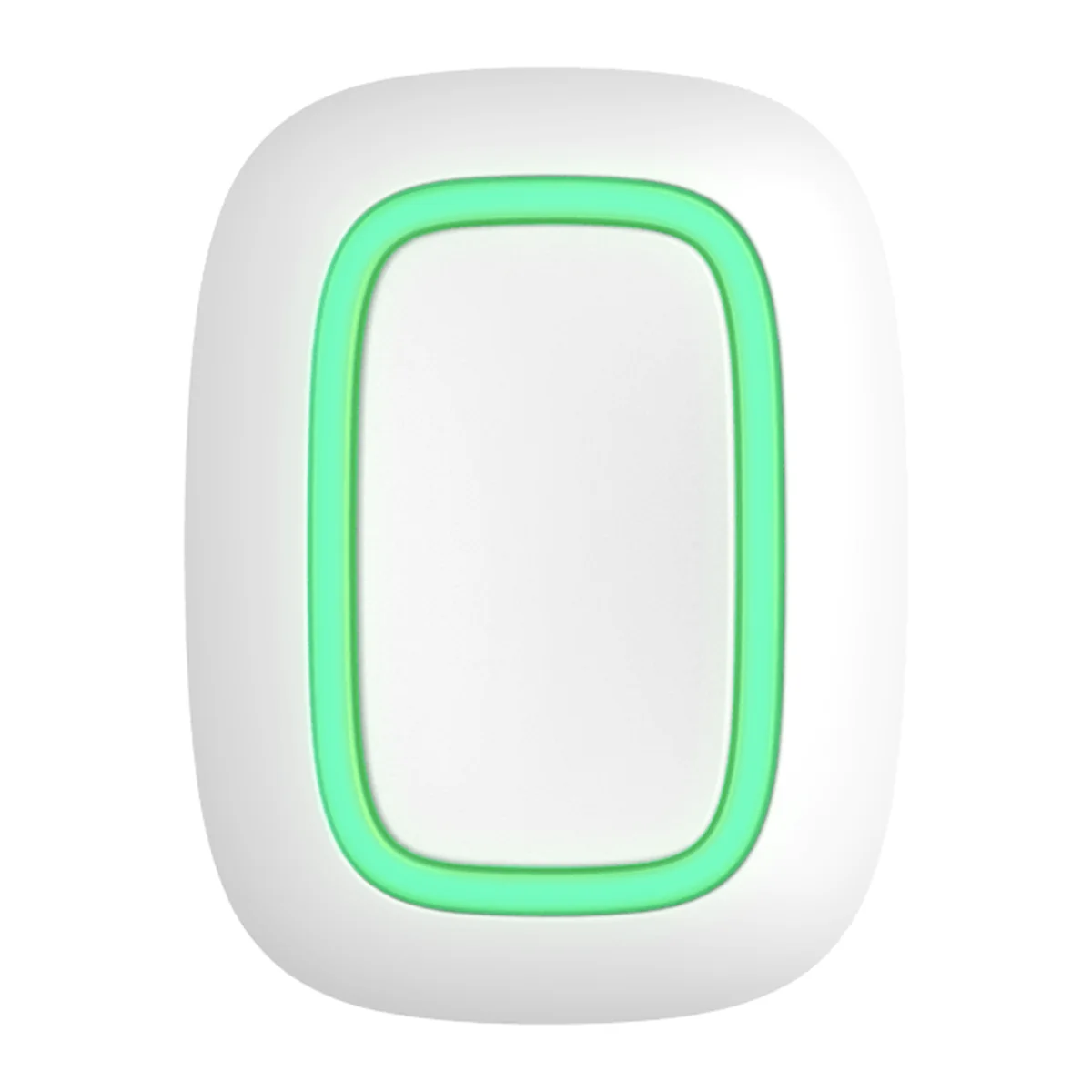 AJAX Button Jeweller in white with its LED backlight on, front view
