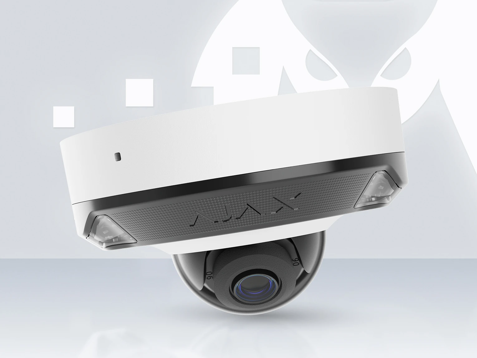 AJAX DomeCam Mini white dome camera, angled view from below