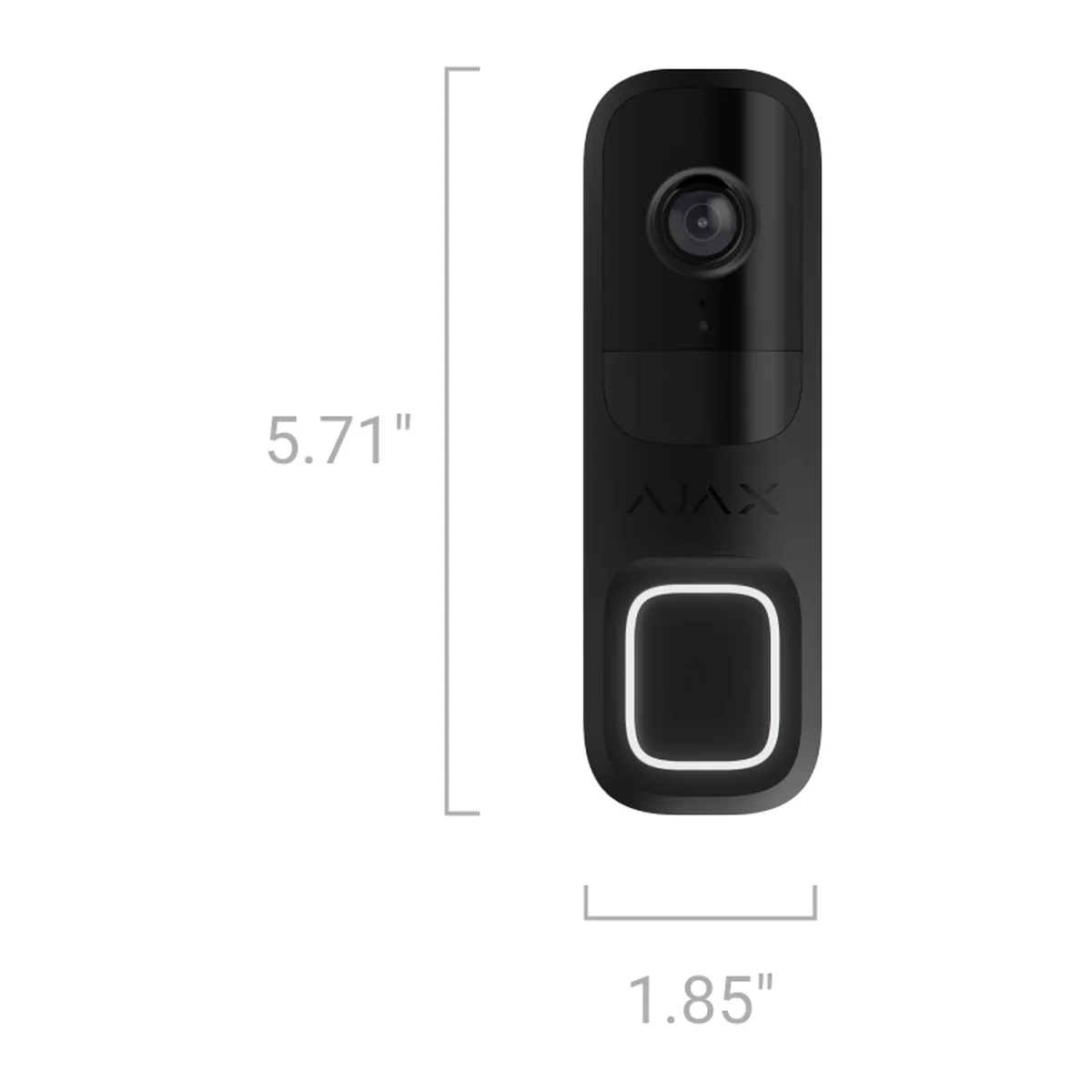 AJAX DoorBell front view with size: 5.71 in (about 145 mm) high and 1.85 in (about 47 mm) wide (black model shown)