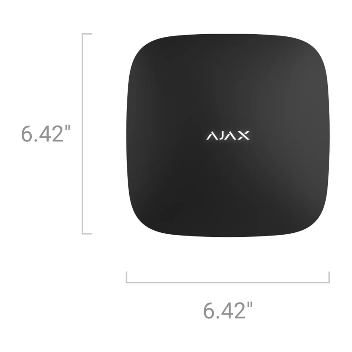 AJAX Hub 2 (4G) front view with size: 6.42 by 6.42 in (about 163 by 163 mm) (black model shown)