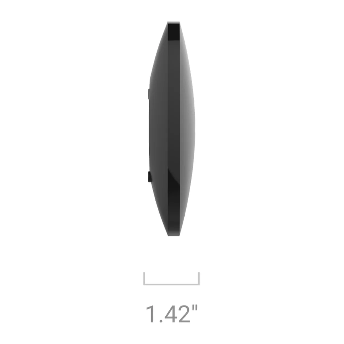AJAX Hub 2 (4G) side view with size: 1.42 in (about 36 mm) deep (black model shown)