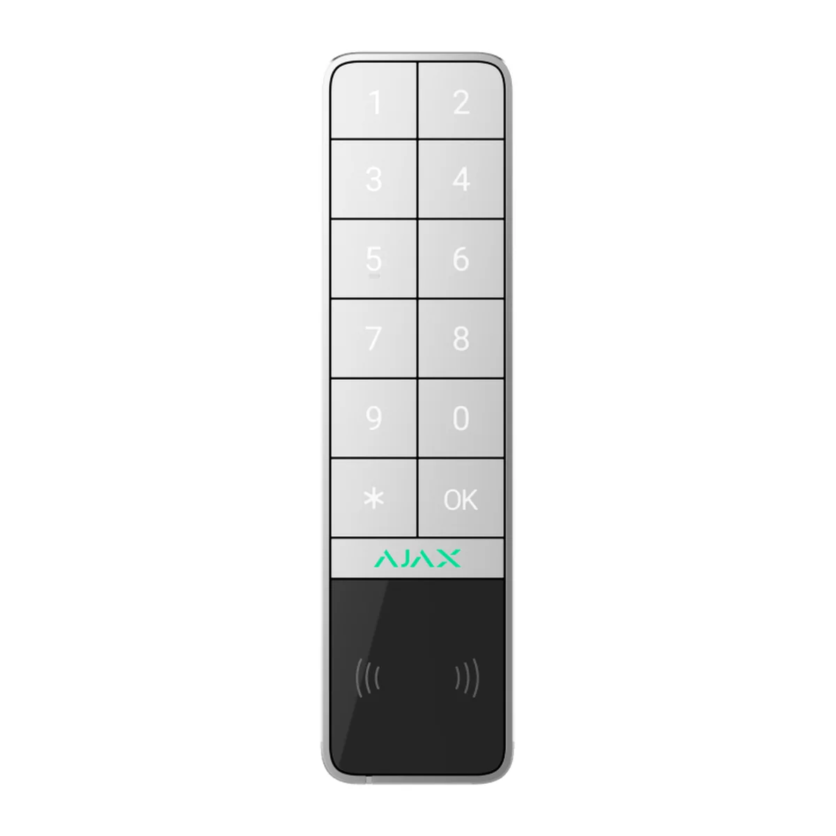 AJAX KeyPad Outdoor Jeweller wireless keypad in white, front view