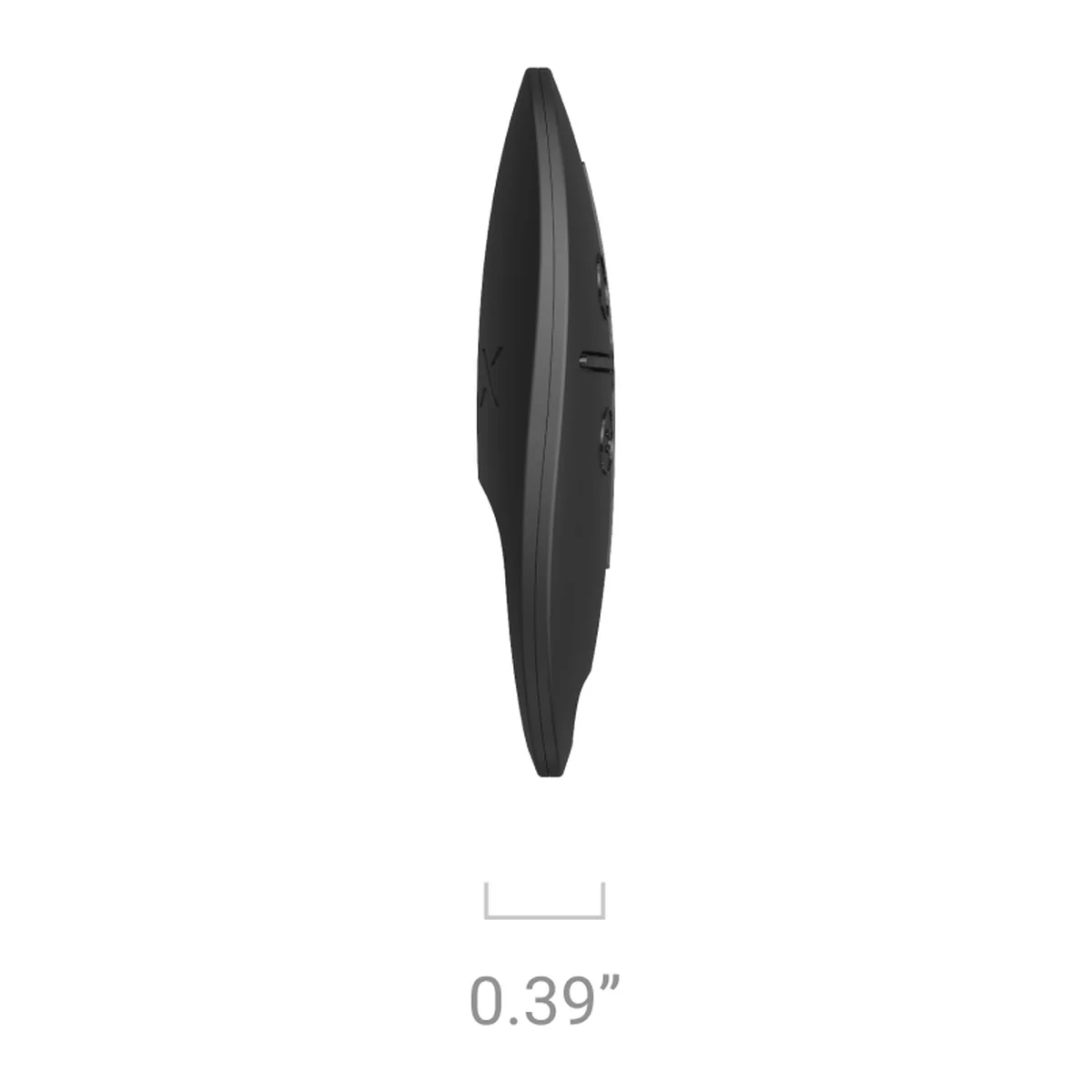 AJAX SpaceControl Jeweller side view with size: 0.39 in (about 10 mm) thick (black model shown)