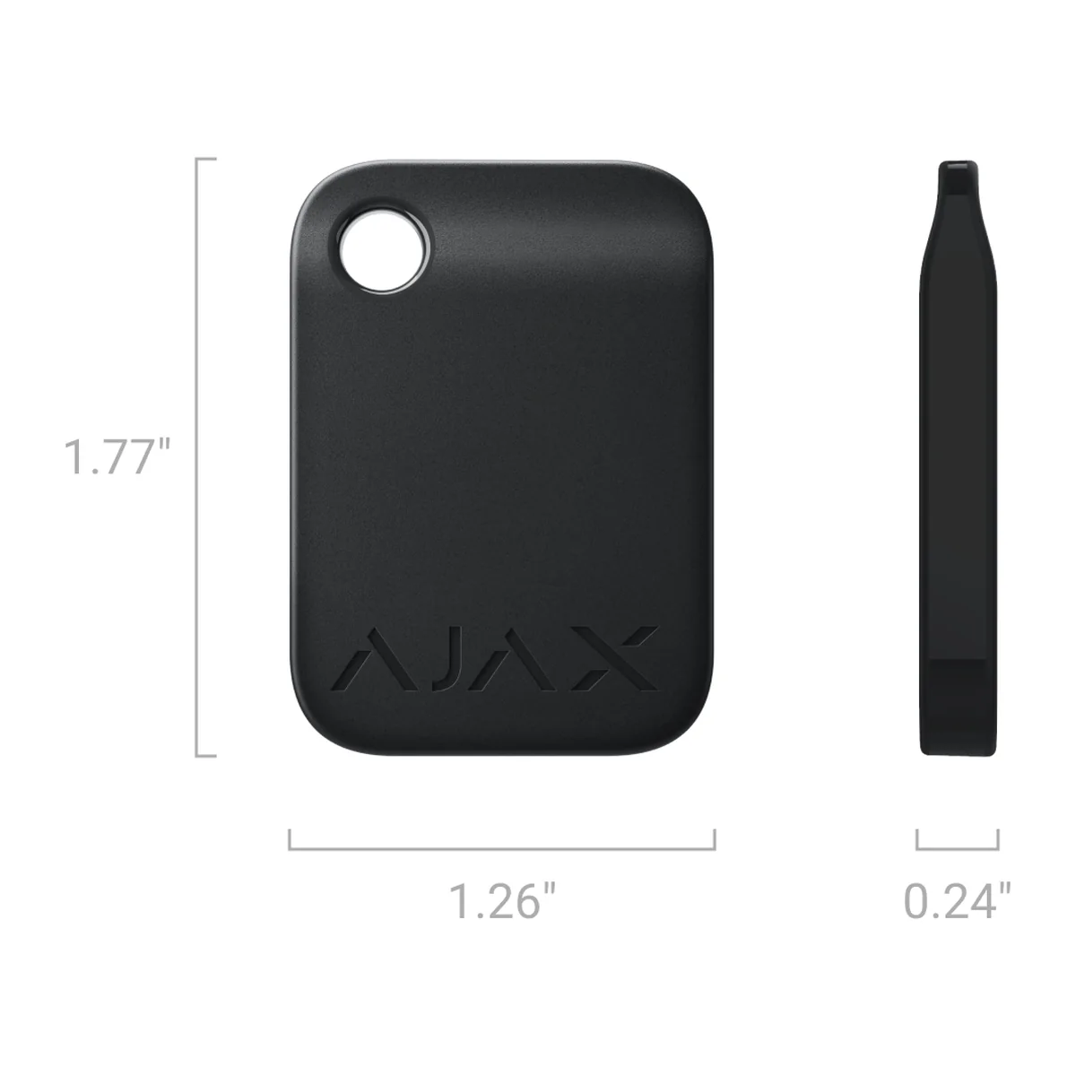 AJAX Tag key fob with size: 1.77 in (about 45 mm) high, 1.26 in (about 32 mm) wide and 0.24 in (about 6 mm) thick