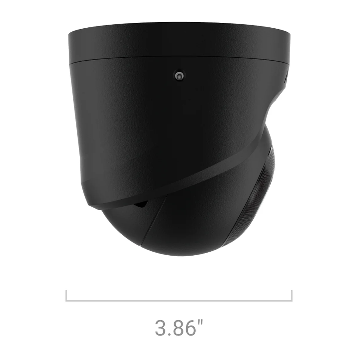 AJAX TurretCam black turret camera, side view with size: 3.86 in (about 98 mm) wide