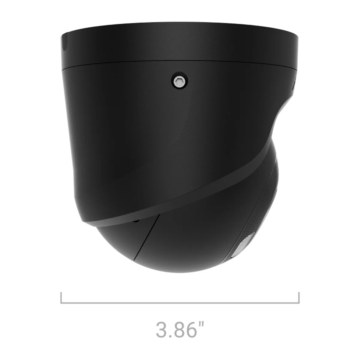 AJAX TurretCam HL black turret camera, side view with size: 3.86 in (about 98 mm) wide