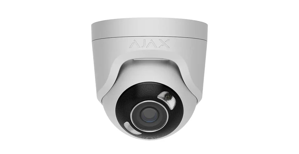 AJAX TurretCam HL white turret camera, front three-quarter view