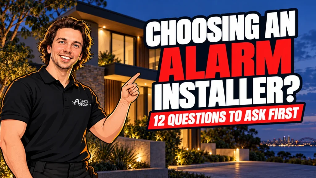Choosing an alarm installer — 12 questions to ask first - SIPKO Security Serhii Sipko pointing to 12 questions to ask when choosing an alarm installer