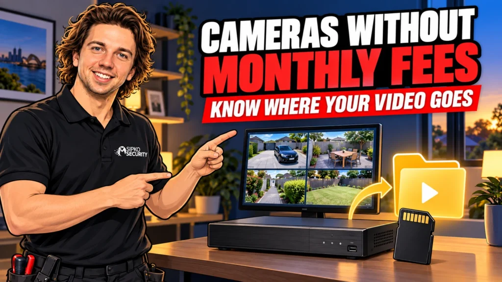 Security Cameras Without Monthly Fees: Owning Your Footage - SIPKO Security Illustration of Serhii Sipko presenting a local video recorder and memory card