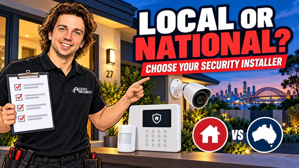 Local Security Installer or National Security Company? - SIPKO Security Illustration of Serhii Sipko comparing local and national security services