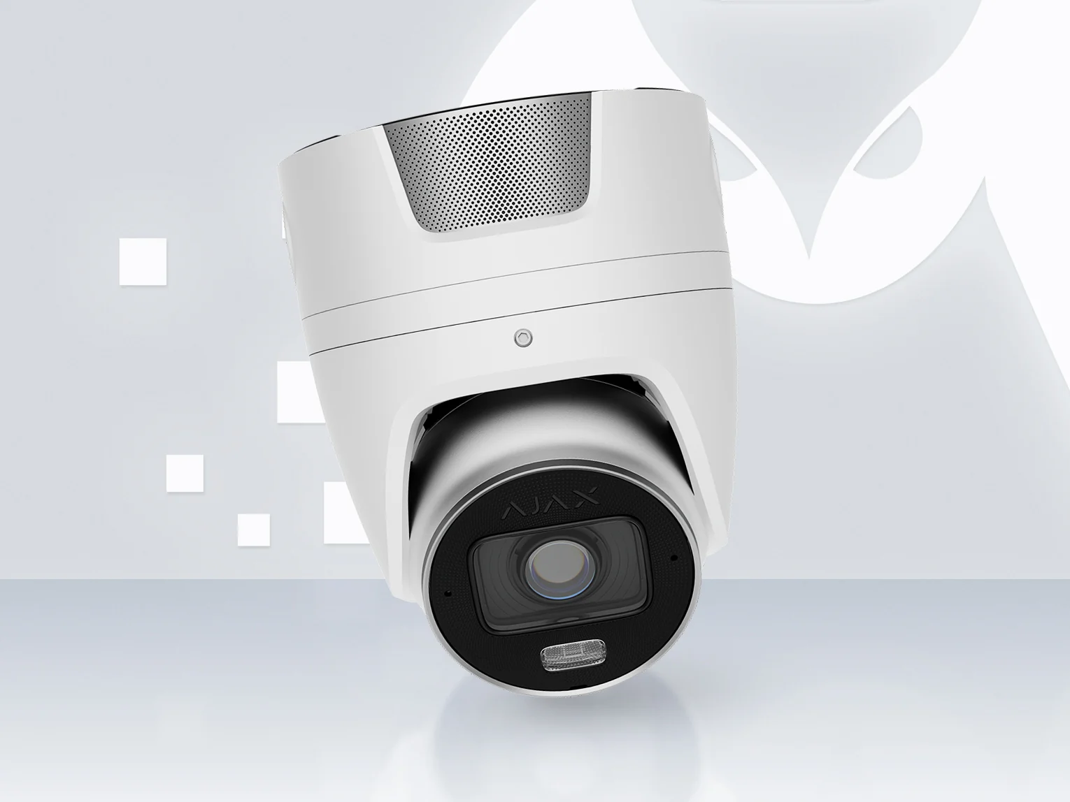 AJAX Superior TurretCam HLVF 4MP white turret camera on a light background with the Ajax logo