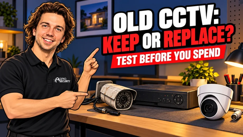 Is Your Old CCTV System Worth Keeping or Replacing? - SIPKO Security Illustration of Serhii Sipko beside older CCTV equipment and a newer camera