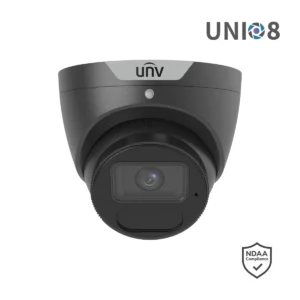 UNV IPC3618SS 8MP LightHunter black turret camera, front view with the UNV logo and NDAA compliance badge